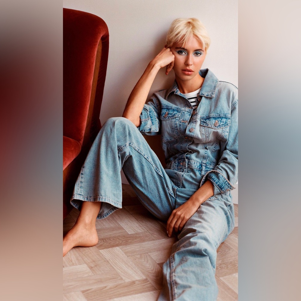TRF STRAIGHT CUT DENIM JUMPSUIT bloggeres favorite - Picture 2 of 5